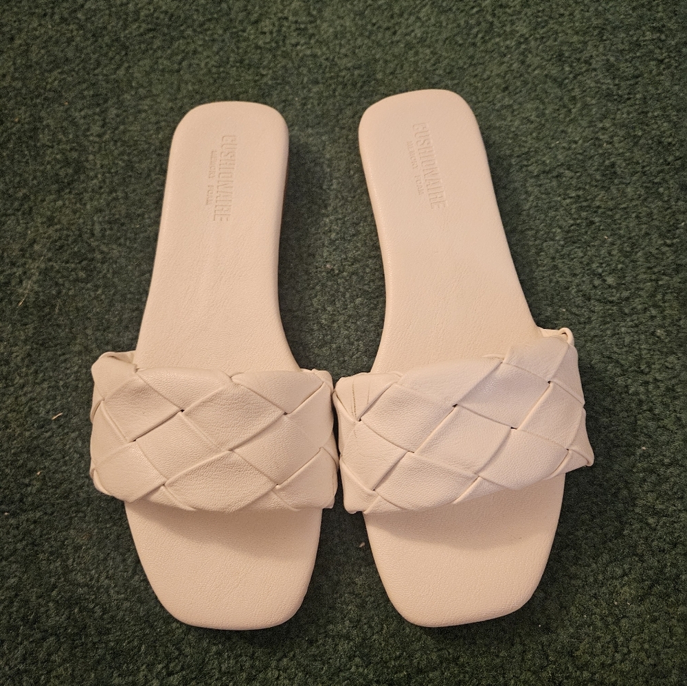 White Cushionaire Woven Slide Sandals
